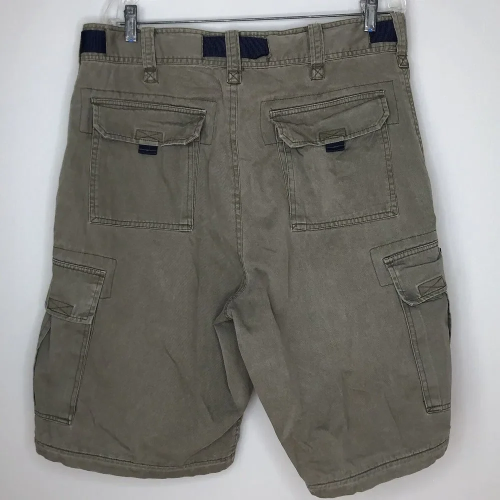 Abercrombie Fitch Men's Large Green Cargo Utility Baggy Y2K Belted Cargo‎ Shorts